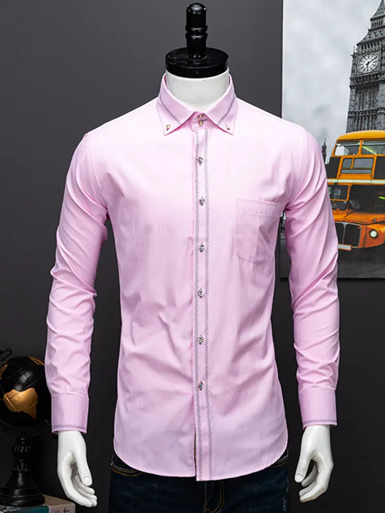 2024 Spring/Autumn Men's Long Sleeve Business Shirt Korean Fashion Wedding Pink Groom Shirt Male Interview Shirt