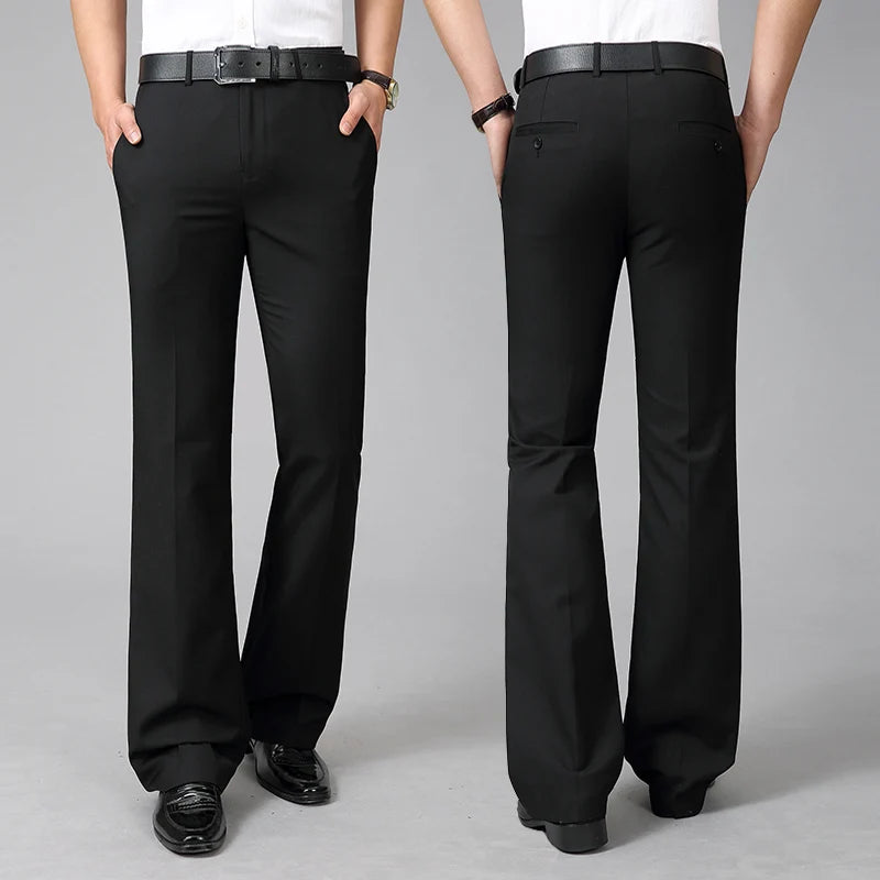 2024 Men's Four Seasons New Mid-Waist Micro-Flared Casual Pants Business Boot Cut Bell-Bottom Trousers