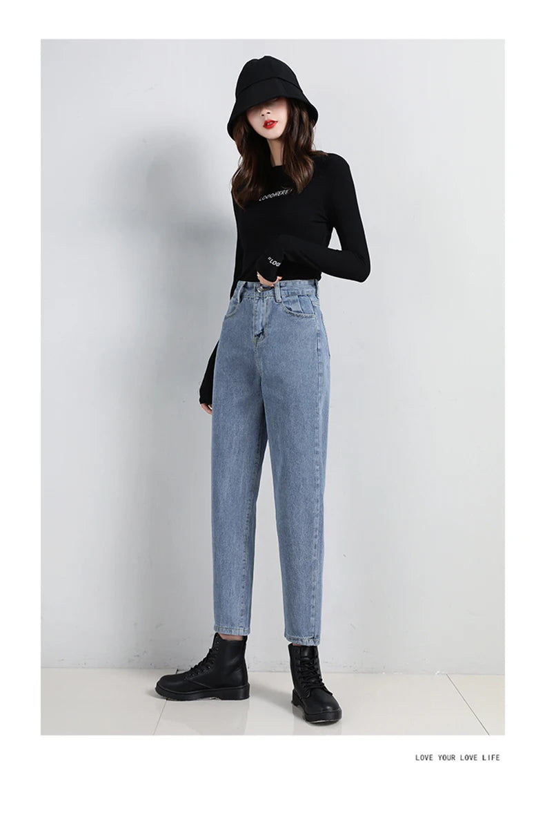 Falshion High Waist Jeans For Women Classic Vintage Mom Jeans Straight Denim Trousers Womens Casual BF Harem Pants Jeans Femme