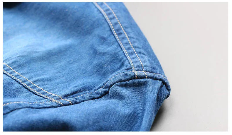 Fashion Men Denim Shirt Thin Long Sleeve Soft Cotton Double Pockets Slim Slight Elastic Jeans Blue Tops Cowboy Clothing