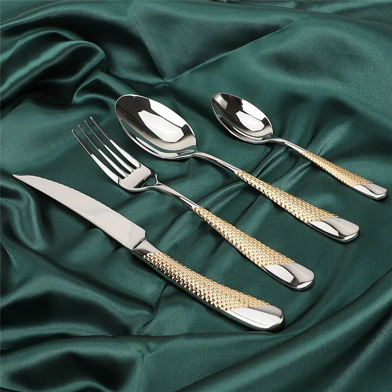 Golden Spoon Dinnerware Set Stainless Steel Tableware Set Western Home Kitchen Knife Fork Spoon Luxury Cutlery Set Bright Light