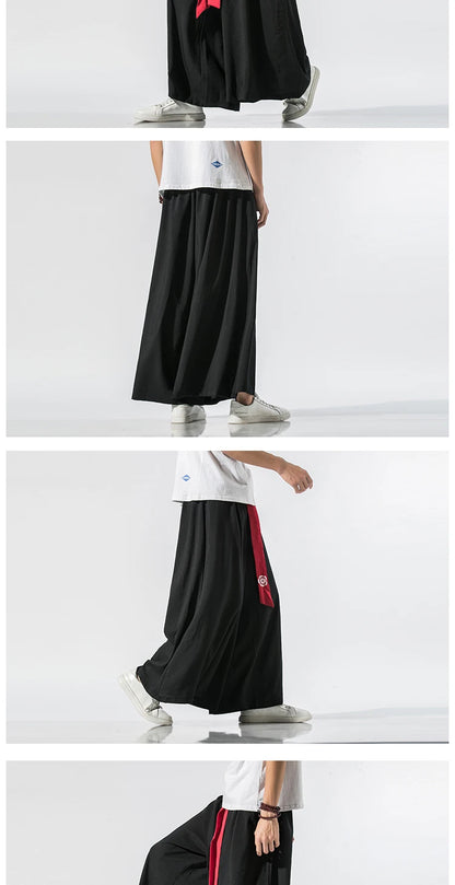 2024 Men Wide Leg Pants Mens Cotton Joggers Retro Loose Trousers Man Chinese Style Linen Pants Male Big Crotch Nepal Robe Pants