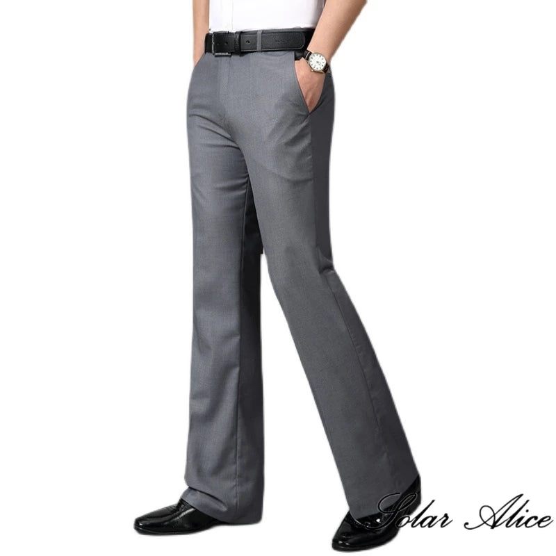 2024 Men's Four Seasons New Mid-Waist Micro-Flared Casual Pants Business Boot Cut Bell-Bottom Trousers