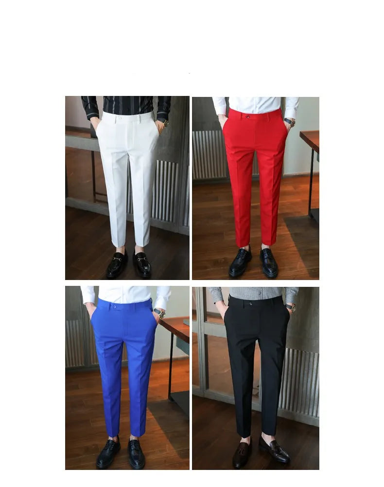 Brisith Style Simple Solid Business Dress Suit Pants Men Clothing All Match Slim Fit Casual Office Trousers Formal Wear 4Colors