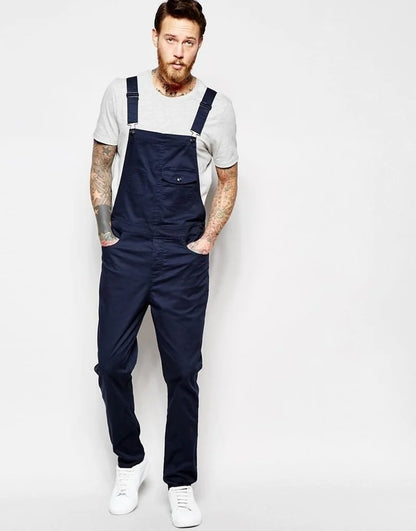 New Denim White Overalls Slim Men's Trousers New Europe and America Bib Men Spring and Autumn Casual Solid Color Mens Jeans