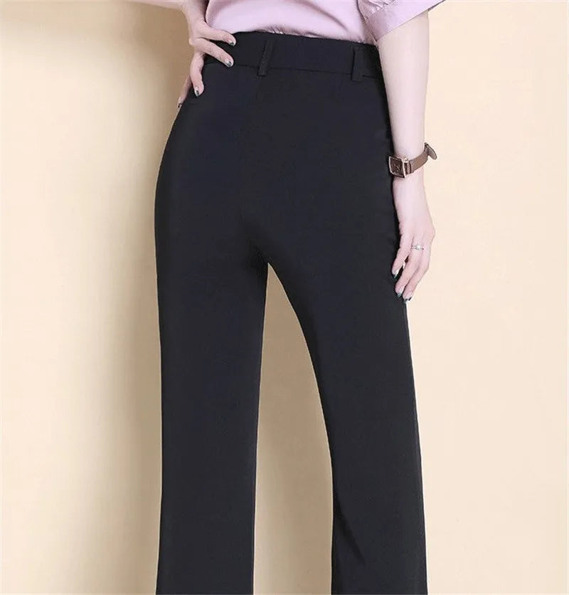 Women2021New Spring Summer White Micro Trouser Female High-Waisted Thin Drape Casual Pant Fashion Wide-Leg Stretch Trousers A127