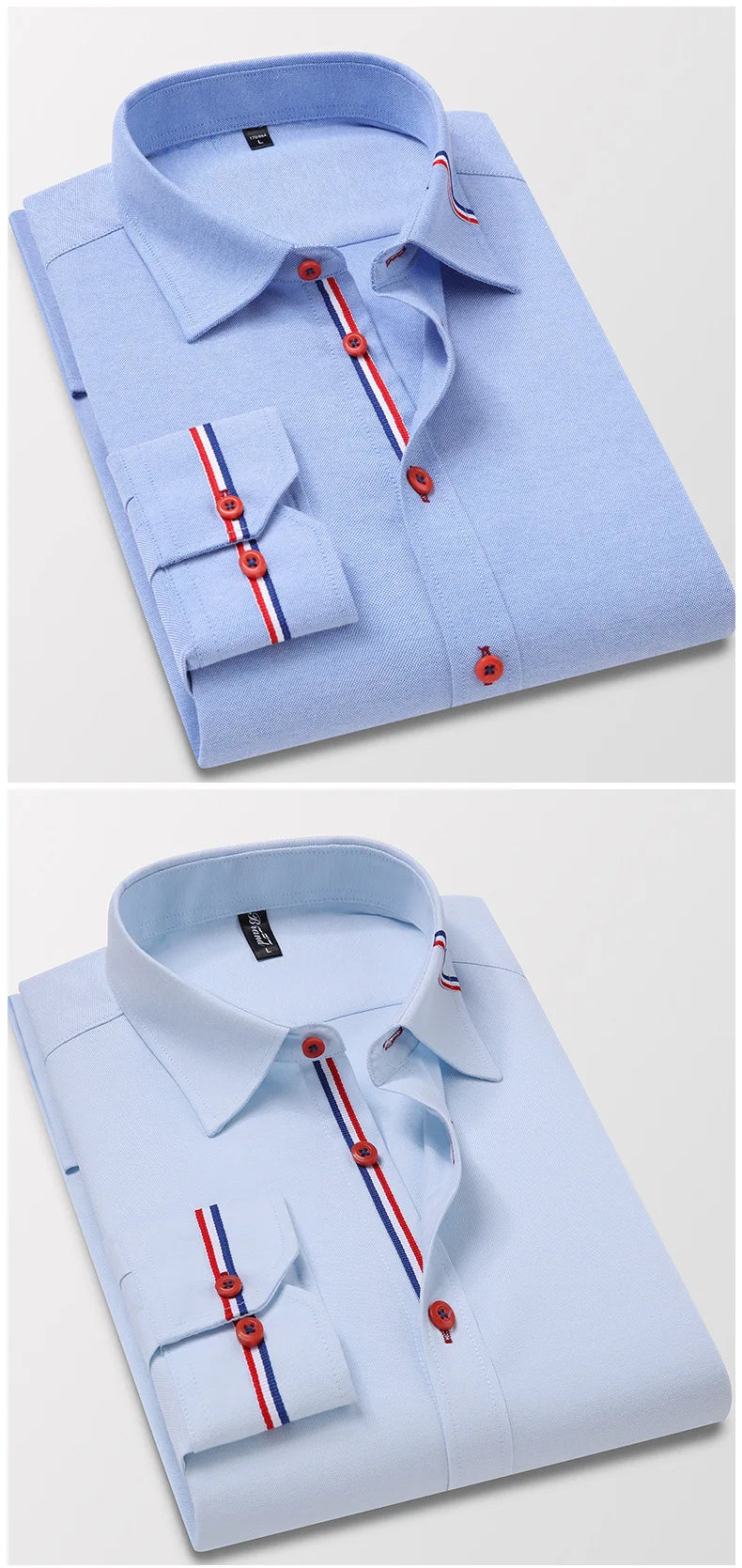 Men's Long Sleeve Oxford Striped Casual Shirt Front Patch Regular-fit Button Down Collar Dress Shirts Camisetas Men Clothing