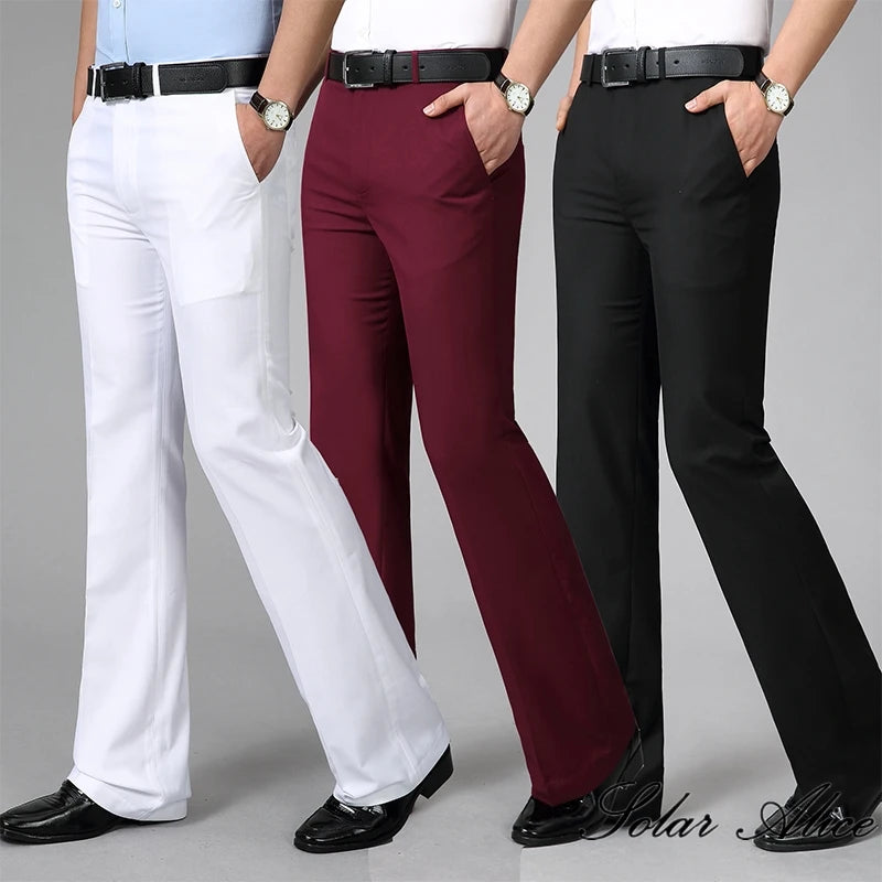 2024 Men's Four Seasons New Mid-Waist Micro-Flared Casual Pants Business Boot Cut Bell-Bottom Trousers