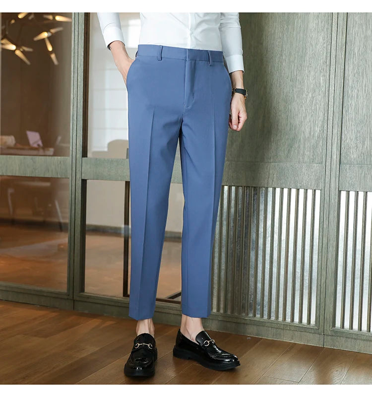 Dress Pants For Men High Quality Korean Luxury Clothing Drape Suit Pants Slim Fit Ankle Length Men's Formal Trousers All Match