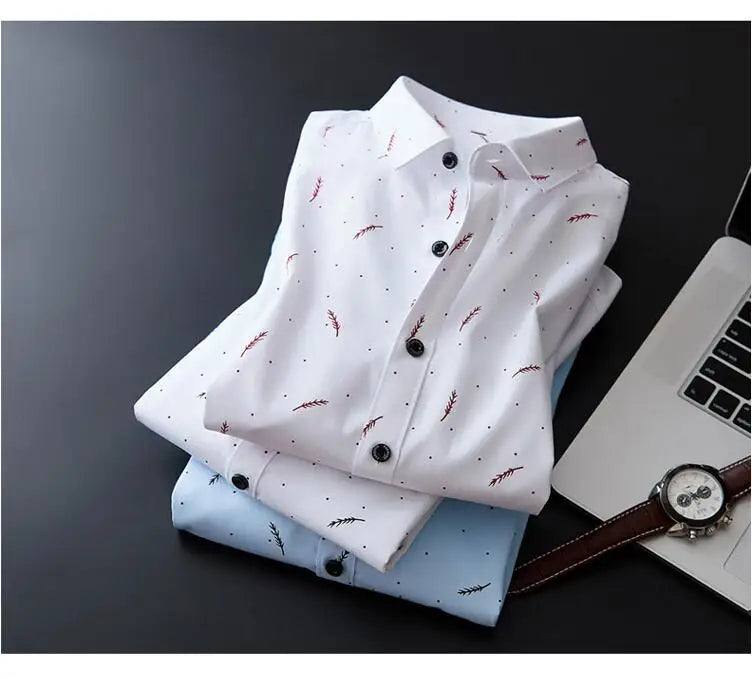 Feather Print Men Casual Shirt 2020 Spring Autumn Long Sleeve Slim Business Shirt High Quality Formal Office Buttons Shirt Homme