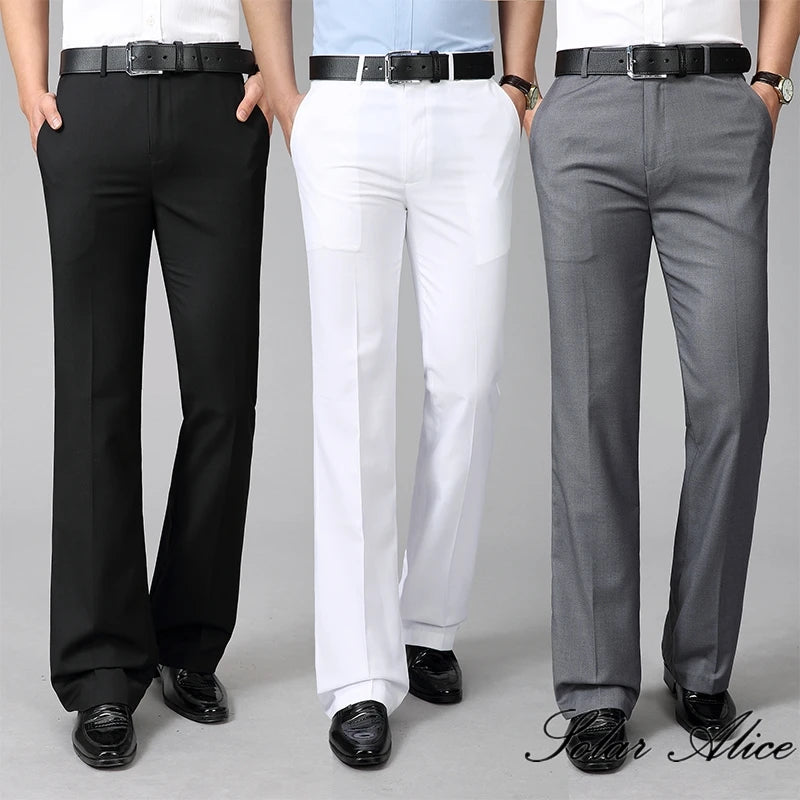 2024 Men's Four Seasons New Mid-Waist Micro-Flared Casual Pants Business Boot Cut Bell-Bottom Trousers