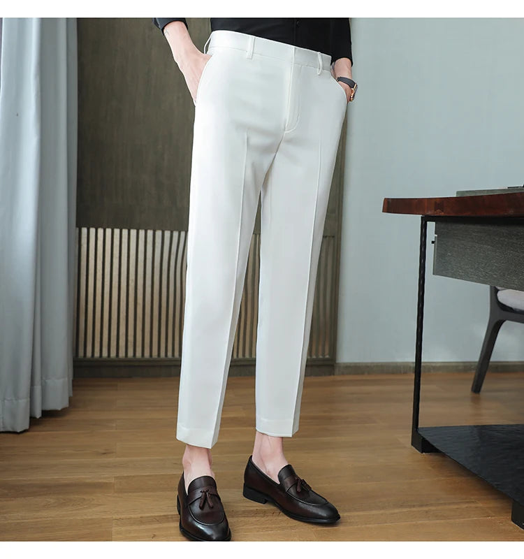 Dress Pants For Men High Quality Korean Luxury Clothing Drape Suit Pants Slim Fit Ankle Length Men's Formal Trousers All Match