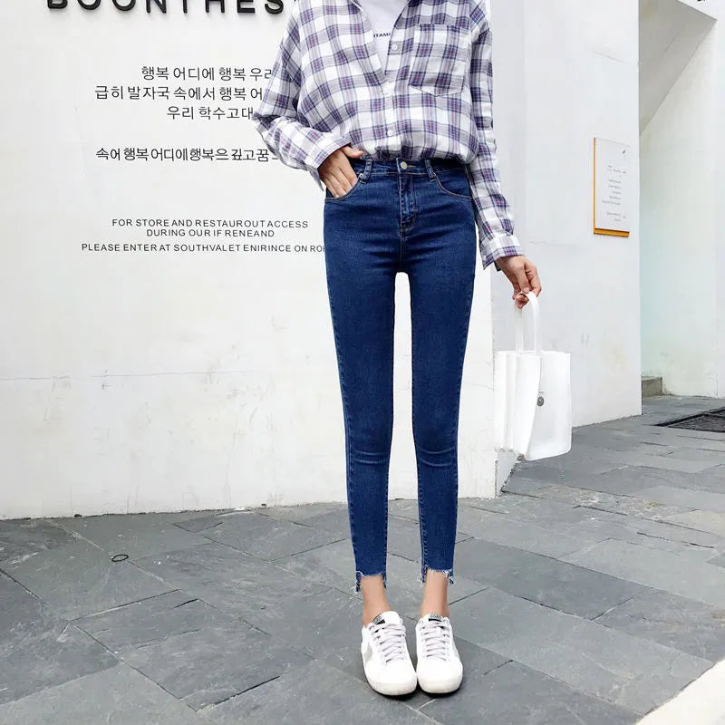 Womens Ankle-length Jeans Casual High Wasit Skinny Denim Pants Retro Leggings Vaqueros Streetwear Slim Pantalone Stretch Trouser