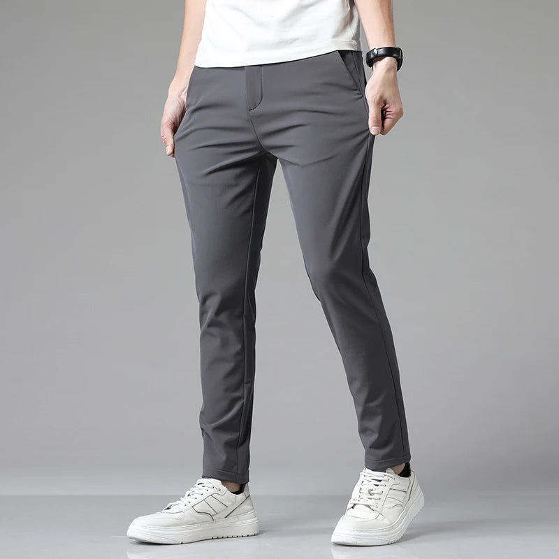 2023 Autumn Pants Mens Stretch Korean Casual Slim Fit Elastic Waist Jogger Business Classic Trousers Male Black Gray Blue 28-38