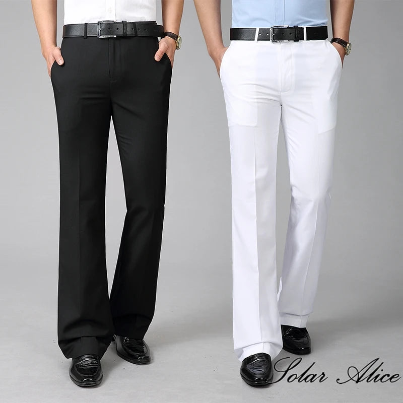 2024 Men's Four Seasons New Mid-Waist Micro-Flared Casual Pants Business Boot Cut Bell-Bottom Trousers