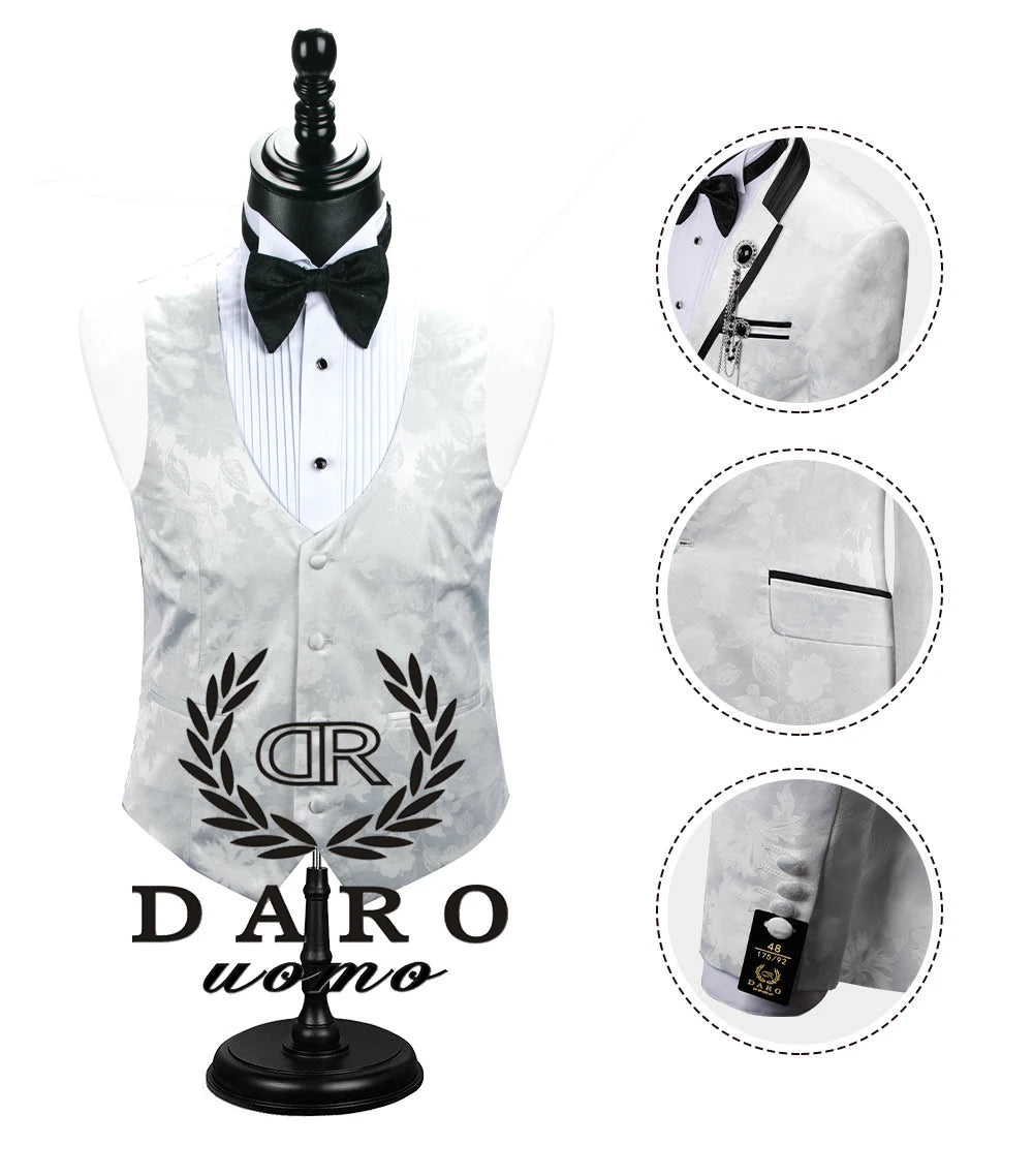 2023 DR  DARO UOMO Men Suits Slim Fit Bridegroom Wedding Tuxedo  3 Piece  Black Gold White Royalblue DRV8196