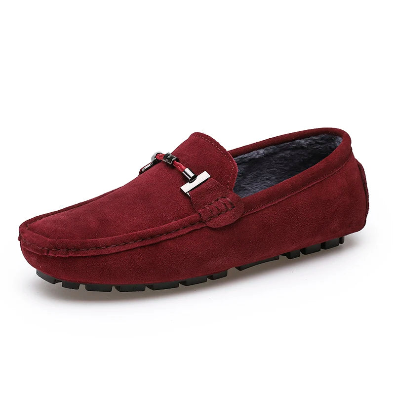 Brand Winter Hot Sell Moccasins Men Loafers High Quality Genuine Leather Shoes Men Flats Warm Plush Driving Shoes Big Size 38-47