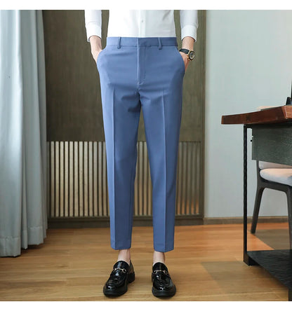 Dress Pants For Men High Quality Korean Luxury Clothing Drape Suit Pants Slim Fit Ankle Length Men's Formal Trousers All Match