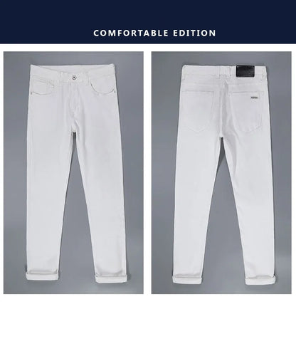 2021 All White Jeans Regular Straight Washed Classic Denim Pants Brand Male Casual Trousers Four Seasons Wear