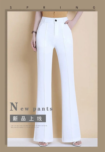 Women2021New Spring Summer White Micro Trouser Female High-Waisted Thin Drape Casual Pant Fashion Wide-Leg Stretch Trousers A127