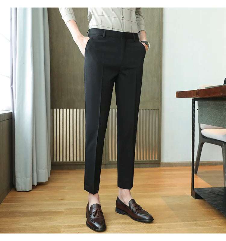 Dress Pants For Men High Quality Korean Luxury Clothing Drape Suit Pants Slim Fit Ankle Length Men's Formal Trousers All Match