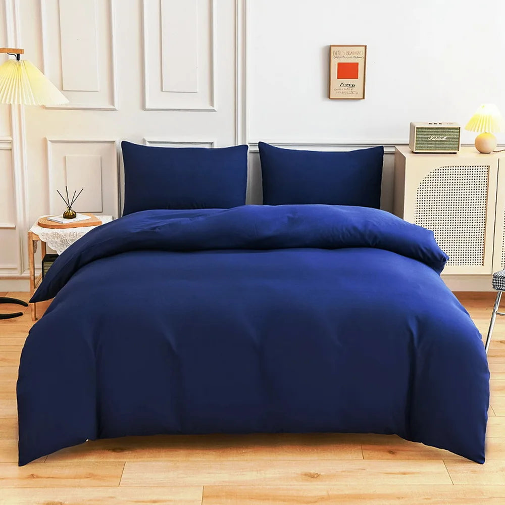 3/4PCS of Pure Dark Blue Beige bedding set,bedroom Bed sheet Duvet Cover Pillowcase Home Bed set,King Queen Full Single