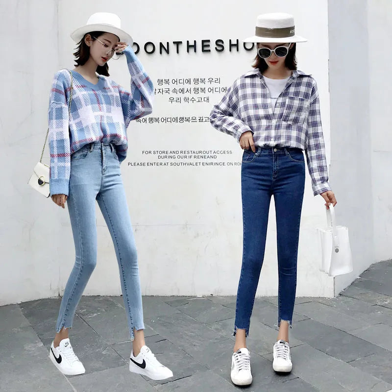 Womens Ankle-length Jeans Casual High Wasit Skinny Denim Pants Retro Leggings Vaqueros Streetwear Slim Pantalone Stretch Trouser