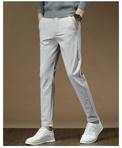 Fashion High Quality OUSSYU Men Pants Straight Long Classic Business Brand Thin England Stripe Casual Full Trousers Male 36 38