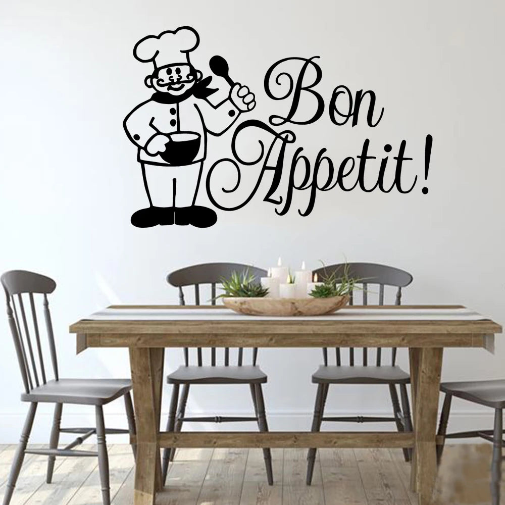 Funny Bon Appetite Wall Stickers Decals For Kitchen Living Room Dining Room Home Decoration Accessories Wall Decor