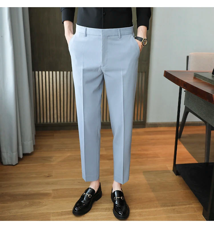 Dress Pants For Men High Quality Korean Luxury Clothing Drape Suit Pants Slim Fit Ankle Length Men's Formal Trousers All Match