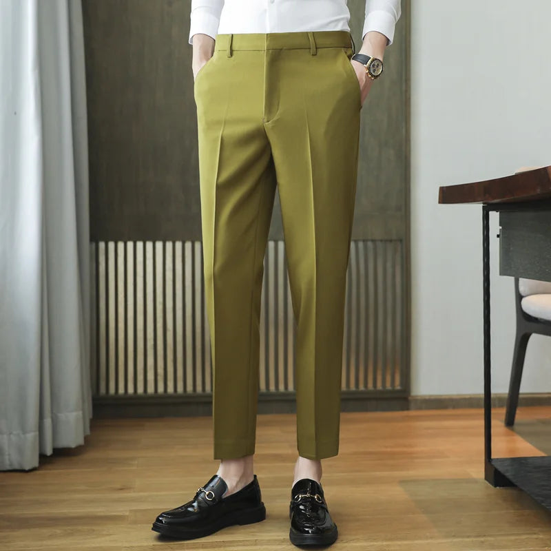 Dress Pants For Men High Quality Korean Luxury Clothing Drape Suit Pants Slim Fit Ankle Length Men's Formal Trousers All Match