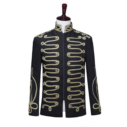 Men's Steampunk Military Drummer Blazer Jacket Stand Collar Zipper Punk Gothic Parade Jacket Men Prom Vintage Suit Jacket Male