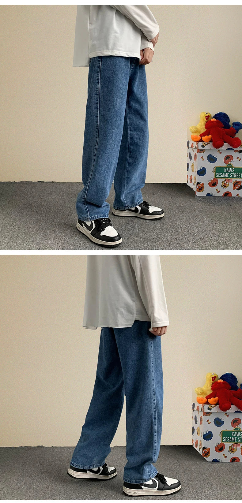 2023 Spring New Streetwear Baggy Jeans Men Korean Fashion Loose Straight Wide Leg Pants Male Brand Clothing Black Light Blue