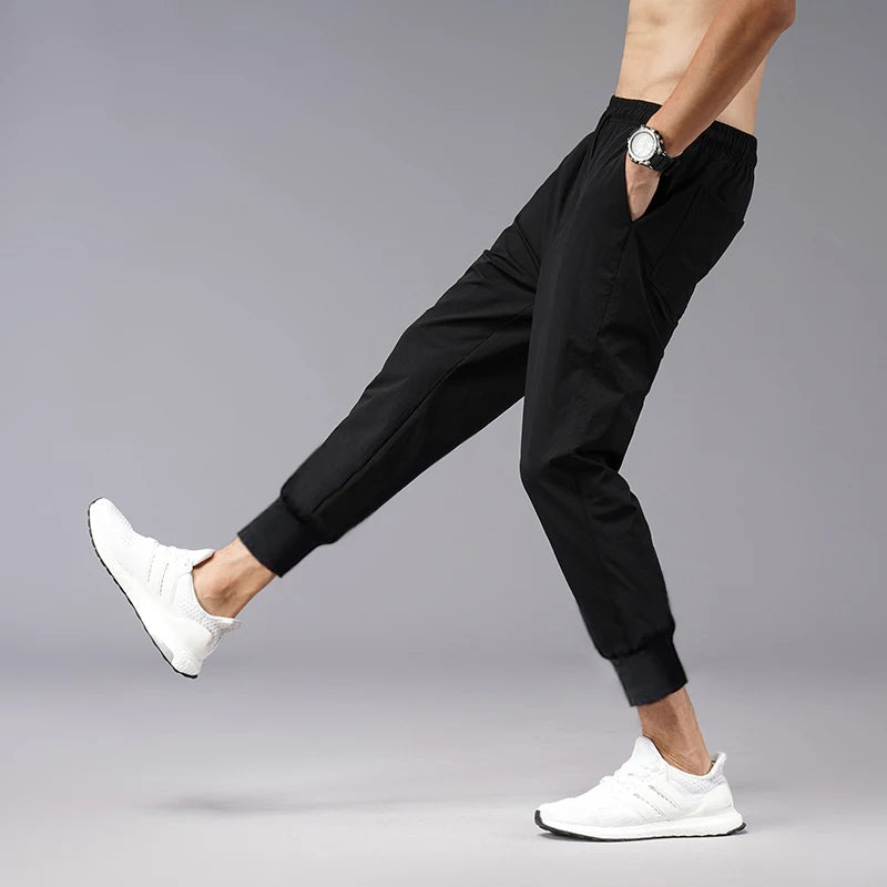 Men's Summer Thin Pants Korean Trend Nine Straight Tube Loose Ice Silk Elastic Sweatpants For Boys Spring And Autumn Student