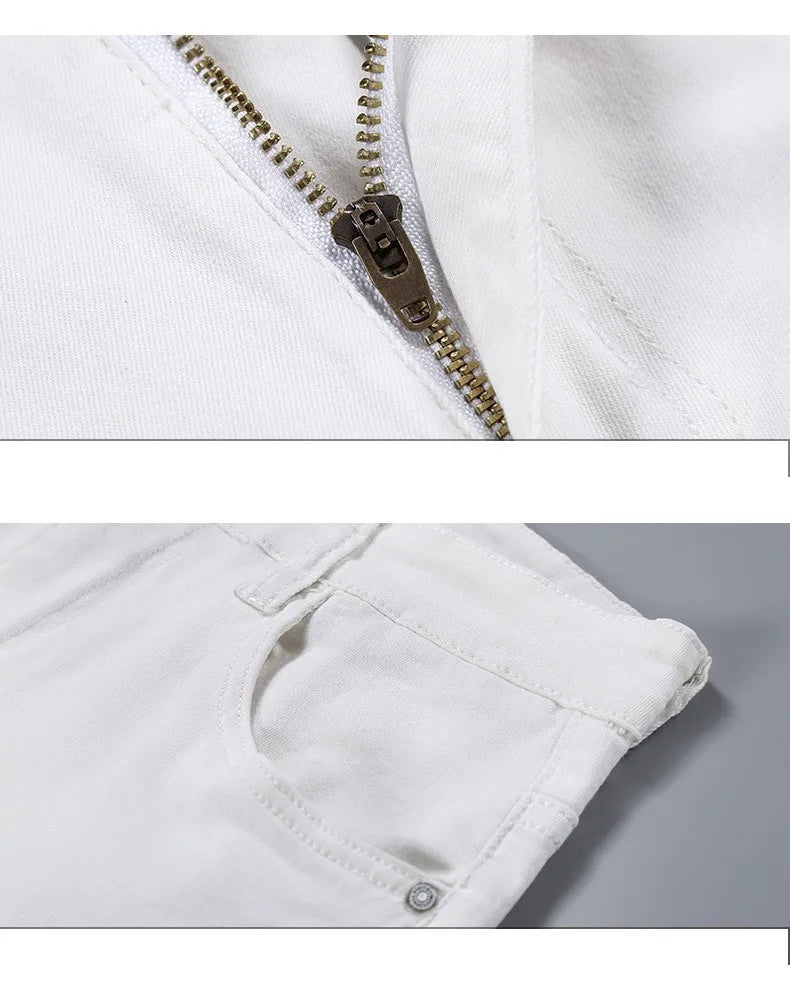 2021 All White Jeans Regular Straight Washed Classic Denim Pants Brand Male Casual Trousers Four Seasons Wear