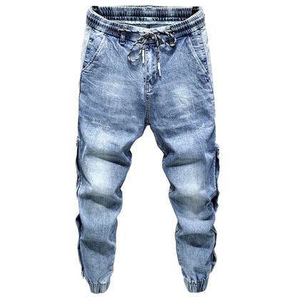 Oversize Jeans Men Harem Pants Wide Leg Loose Fit Tapered Jeans Male Joggers Hip Hop Streetwear Elastic Waist Trousers For Men