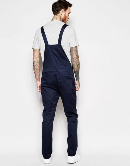 New Denim White Overalls Slim Men's Trousers New Europe and America Bib Men Spring and Autumn Casual Solid Color Mens Jeans