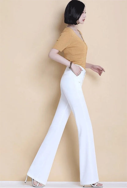 Women2021New Spring Summer White Micro Trouser Female High-Waisted Thin Drape Casual Pant Fashion Wide-Leg Stretch Trousers A127