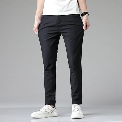 2023 Autumn Pants Mens Stretch Korean Casual Slim Fit Elastic Waist Jogger Business Classic Trousers Male Black Gray Blue 28-38