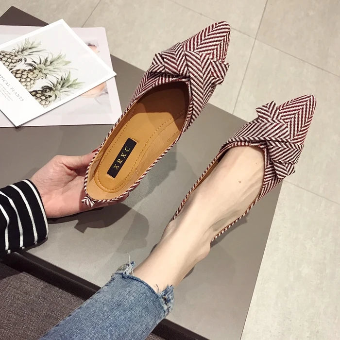 Women Flats Pointed Toe Bowknot Black Red Extra Big Size 43 44 45 46 Plus Small Size 31 32 33 Lady Flat Heel Shoes Casual Shoes