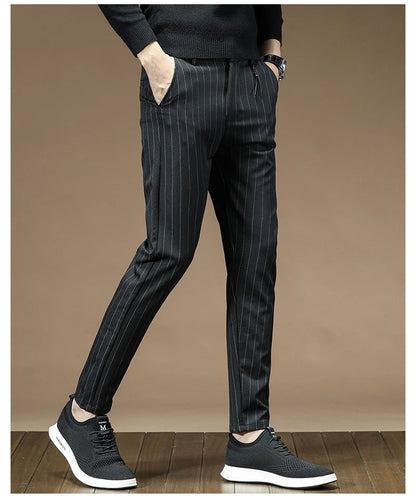 Fashion High Quality OUSSYU Men Pants Straight Long Classic Business Brand Thin England Stripe Casual Full Trousers Male 36 38