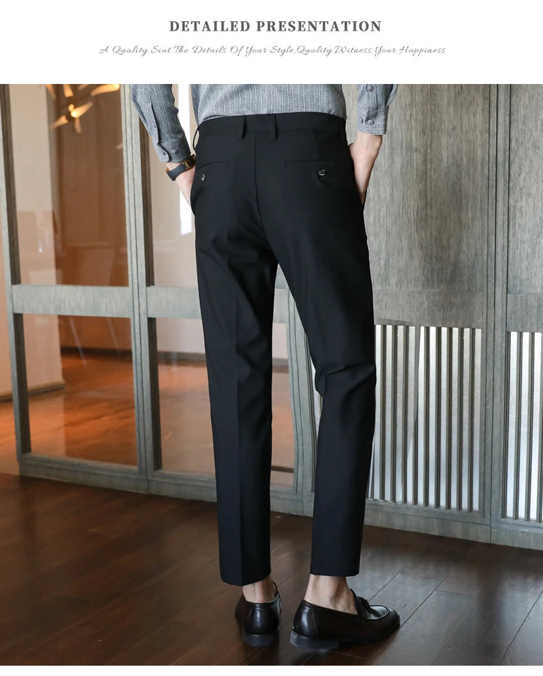 Brisith Style Simple Solid Business Dress Suit Pants Men Clothing All Match Slim Fit Casual Office Trousers Formal Wear 4Colors