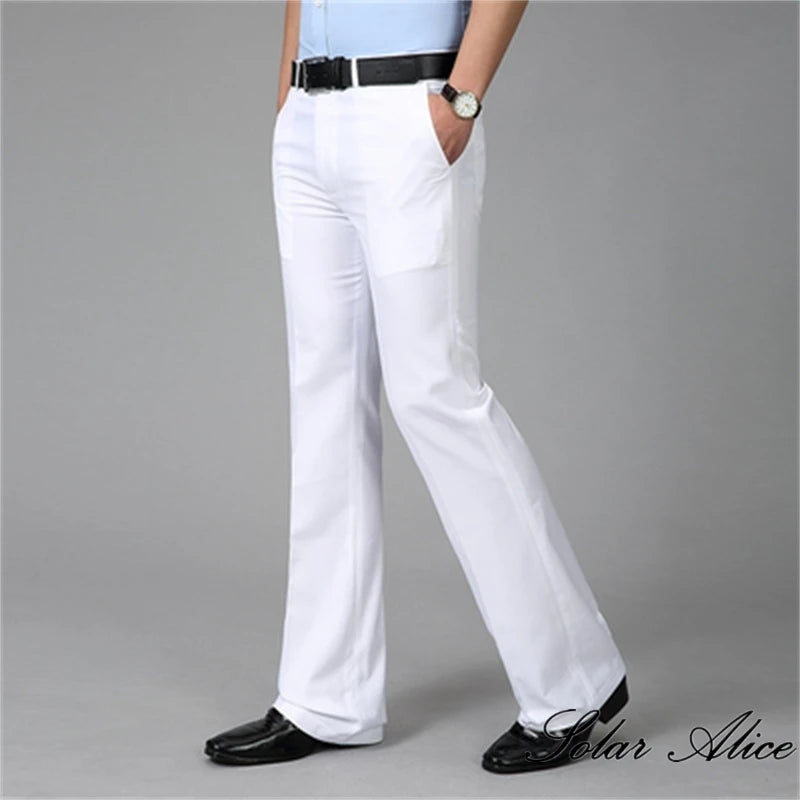 2024 Men's Four Seasons New Mid-Waist Micro-Flared Casual Pants Business Boot Cut Bell-Bottom Trousers