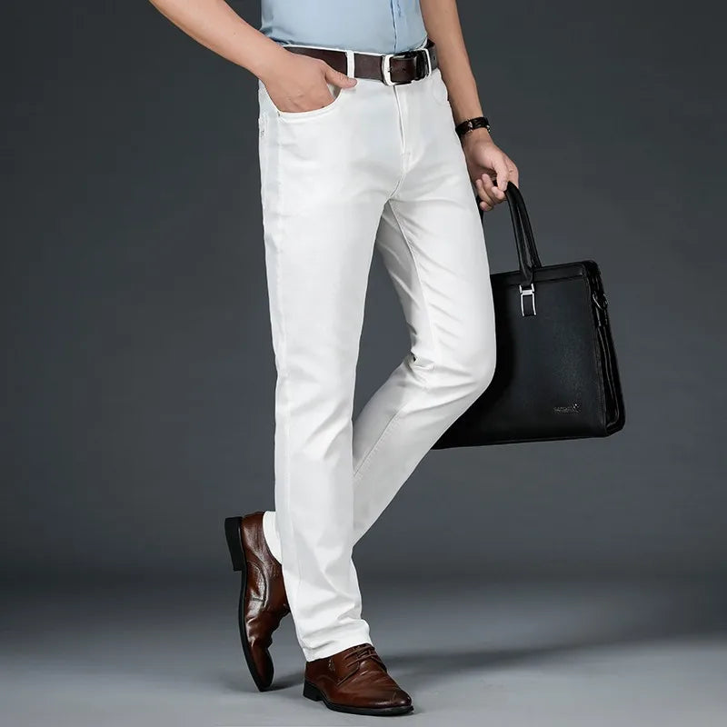 2021 All White Jeans Regular Straight Washed Classic Denim Pants Brand Male Casual Trousers Four Seasons Wear