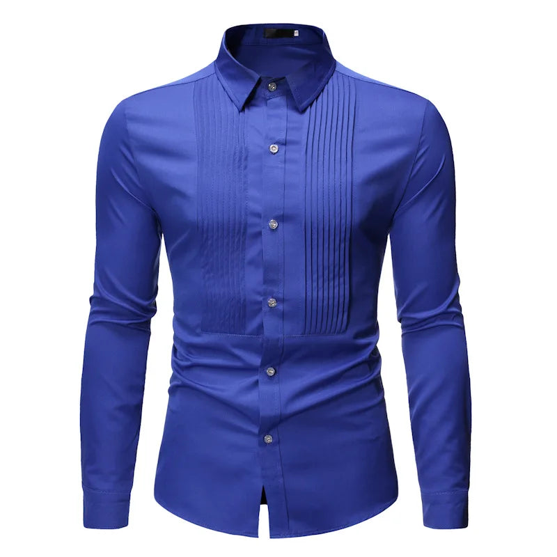 Royal Blue Wedding Tuxedo Shirt Men 2023 Brand Fashion Slim Fit Long Sleeve Mens Dress Shirts Business Casual Chemise Homme