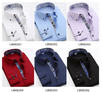 2023 Spring/Autumn Men's Slim Fit Long Sleeve Dress Shirt Europe Business Causal Border Shirt High Quality Wedding Grooms Shirts