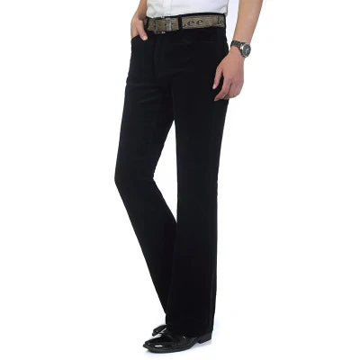 2024 Men's Autumn Spring Corduroy Boot Cut Pants Male Mid Waist Business Casual Flares Trousers 27-38