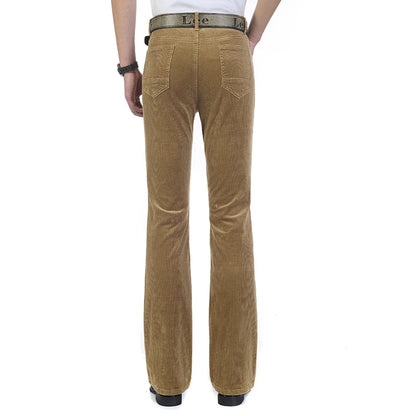 2024 Men's Autumn Spring Corduroy Boot Cut Pants Male Mid Waist Business Casual Flares Trousers 27-38