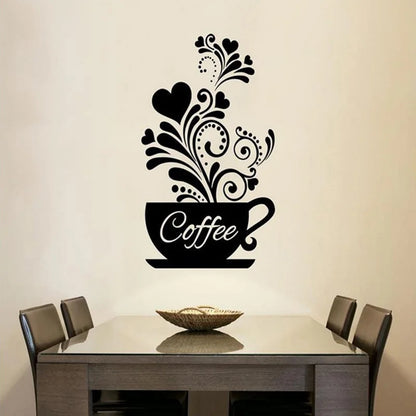 Creative Flower Vine Coffee Cup Wall Stickers For Cafe Restaurant Decoration Decals Home Kitchen Decor Self-adhesive Wallpaper