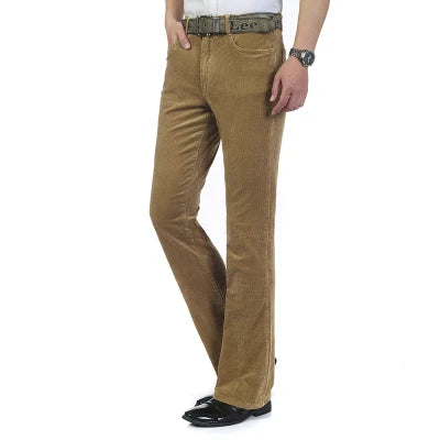 2024 Men's Autumn Spring Corduroy Boot Cut Pants Male Mid Waist Business Casual Flares Trousers 27-38